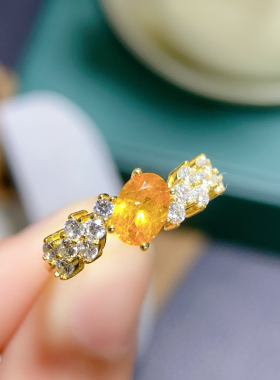 s925纯银镶嵌天然芬达椭圆形5*7mm时尚百搭简约大气日韩清新戒面