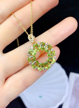 925银镶甜甜圈橄榄石吊坠 尺寸4*6小清新精致优雅天然宝石吊坠