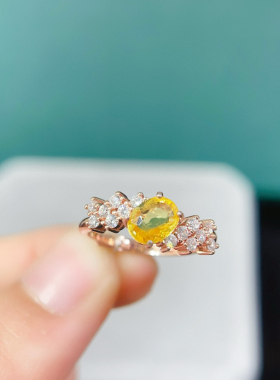 天然斯里兰卡黄色蓝宝石戒指女晶体干净颜色好925银镶嵌