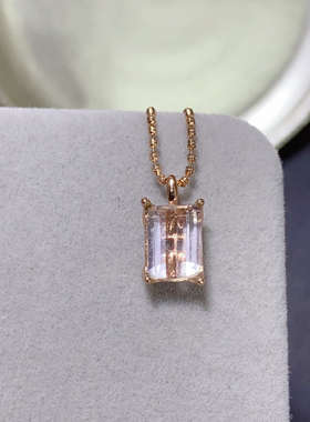 天然摩根石吊坠晶体干净色彩独特S925银电镀玫瑰金色主石6*8mm