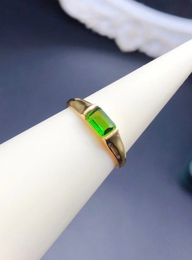 s925纯银戒指透辉石长方形4*6m简约光面银饰时尚百搭代镶嵌男女款