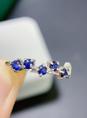 925银镀金天然斯里兰卡蓝宝石戒指 3mm排戒 精致简约