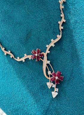 超显白天然红宝石复古气质鸽子血项链锁骨链脖子简约高级优雅礼物
