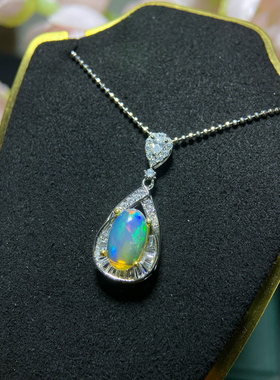 纯天然超美欧泊吊坠手工精心选料晶体好s925银精工镶嵌主石6*9mm