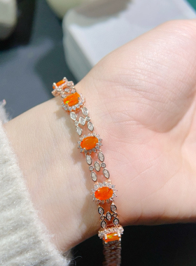 天然火欧泊手链 日韩流行款 925纯银饰 精工镶嵌支持检测下单优惠