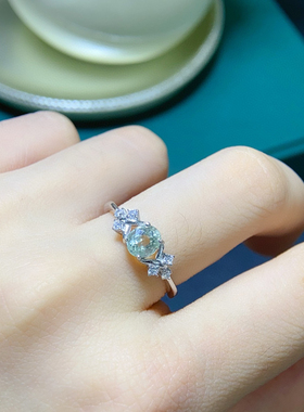 天然碧玺戒指 s925纯银镶嵌晶体干净颜色好火彩好主石5*6mm