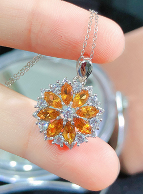 新款天然暴力黄水晶吊坠 出精工品质 马眼主石3*6mm925银精工镶嵌