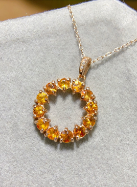 天然黄色蓝宝石新品上架圆圈花环款纯银吊坠甜甜圈吊坠项链