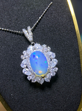 纯天然超美欧泊吊坠手工精心选料晶体好925银精工镶嵌主石9*13mm