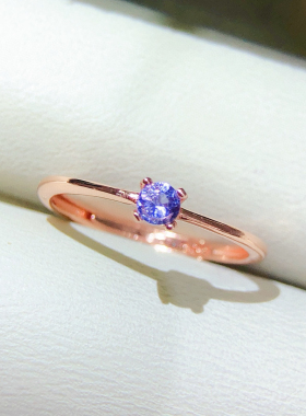 小巧迷你925银镶天然坦桑石戒指 四爪戒指 主石3mm特惠尾戒