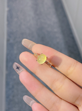 天然金葡萄石戒指 冰种起荧光晶体干净，925银精工镶嵌7*9mm
