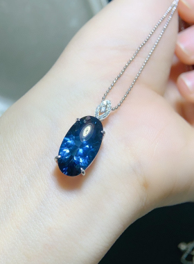 高级定制新品百搭轻奢托帕石项链大颗粒蓝色宝石生日新年礼物