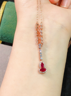 复古天然鸽血红宝石吊坠项链女轻奢小众纯银红色宝石彩宝