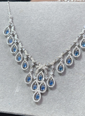 s925银镀金镶嵌天然蓝宝石项链吊坠锁骨链女款时尚百搭送礼