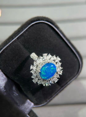 爆款推荐、天然蓝欧泊戒指925银镶！主石8*10mm！