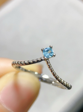 爆款天然磷灰石戒指 主石3*3mm特惠925银镀金精工小巧迷你