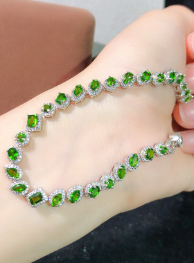 天然透辉石手链925银精工镶嵌天然彩色宝石首饰饰品