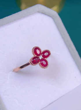 纯天然缅甸红宝石戒指鸽血红红宝石艳如烈火戒面约3*4mm母