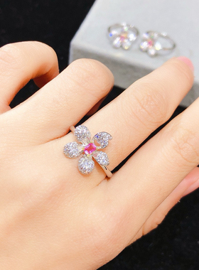 纯天然粉蓝宝戒指，帕帕拉恰 5A宝石3*4mm925银精工镶厚重用银