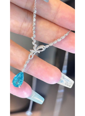 天然彩宝帕拉伊巴Y字锁骨项链18K金短款锁骨链颈链礼物