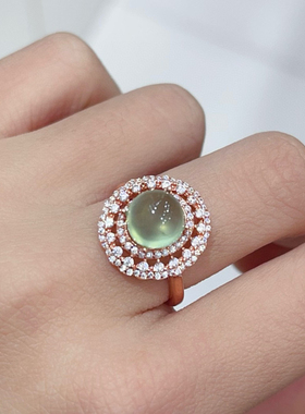 天然葡萄石戒指 冰种起荧光晶体干净925银精工镶嵌8*8mm