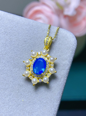 炫彩蓝欧泊吊坠，绝美显白，主石6*8mm，S925银精工镶嵌