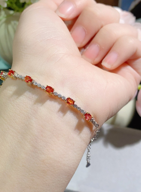 天然红蓝宝手链。超粉嫩晶体通透宝石3*4mm925银精工镶嵌