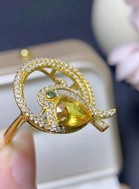 天然黄蓝宝戒指5A级宝石，尺寸7*9m，925银精工镶嵌