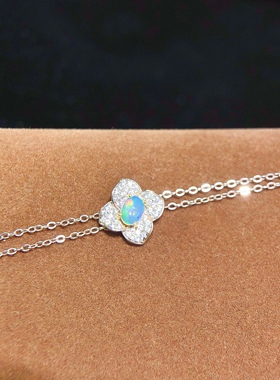 绝美！s925纯银镶嵌天然欧泊手链超好火彩欧珀精致女礼物