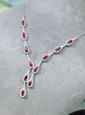 2024新款天然鸽血红红宝石颈链项链送女朋友礼物 可鉴定尺寸3*5mm