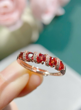 天然红蓝宝戒指，晶体全净火彩爆闪，S925银精工镶嵌3mm