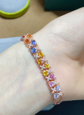 豪镶彩蓝宝手链超粉嫩晶体通透颜色艳丽帕帕拉恰美美哒单颗3*4mm