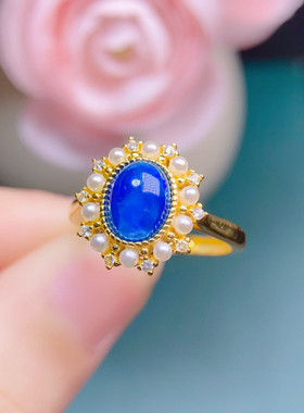 炫彩蓝欧泊戒指，绝美显白，主石6*8mm，S925银精工镶嵌
