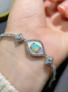 925纯银镶嵌天然澳洲欧泊手链2024新款爆款简约ins冷淡风小众设计