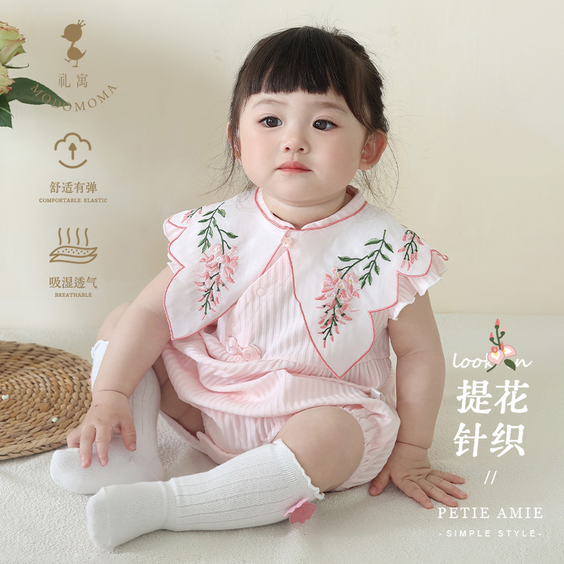 婴儿衣服夏装国风中式女宝宝公主连体衣短袖