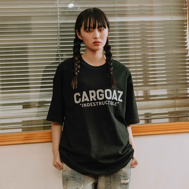 「CARGOAZ」国潮男女同款情侣美式休闲基础烫图宽松圆领短袖T恤-图2