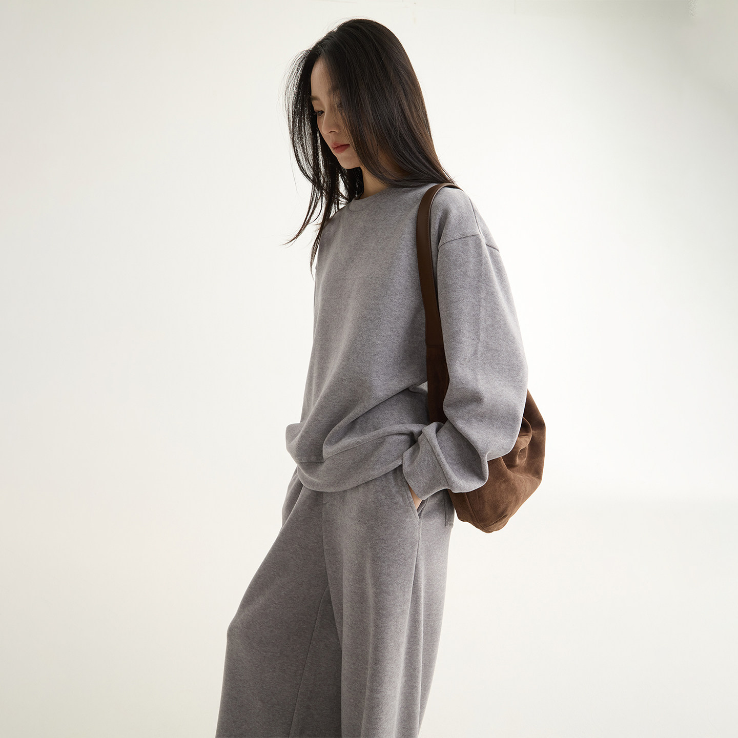 芙蕖FUXU 秋冬新款加厚软糯圆领宽松卫衣/直筒阔腿长裤套装女,淘宝优惠券,粉丝福利购,淘宝优惠卷