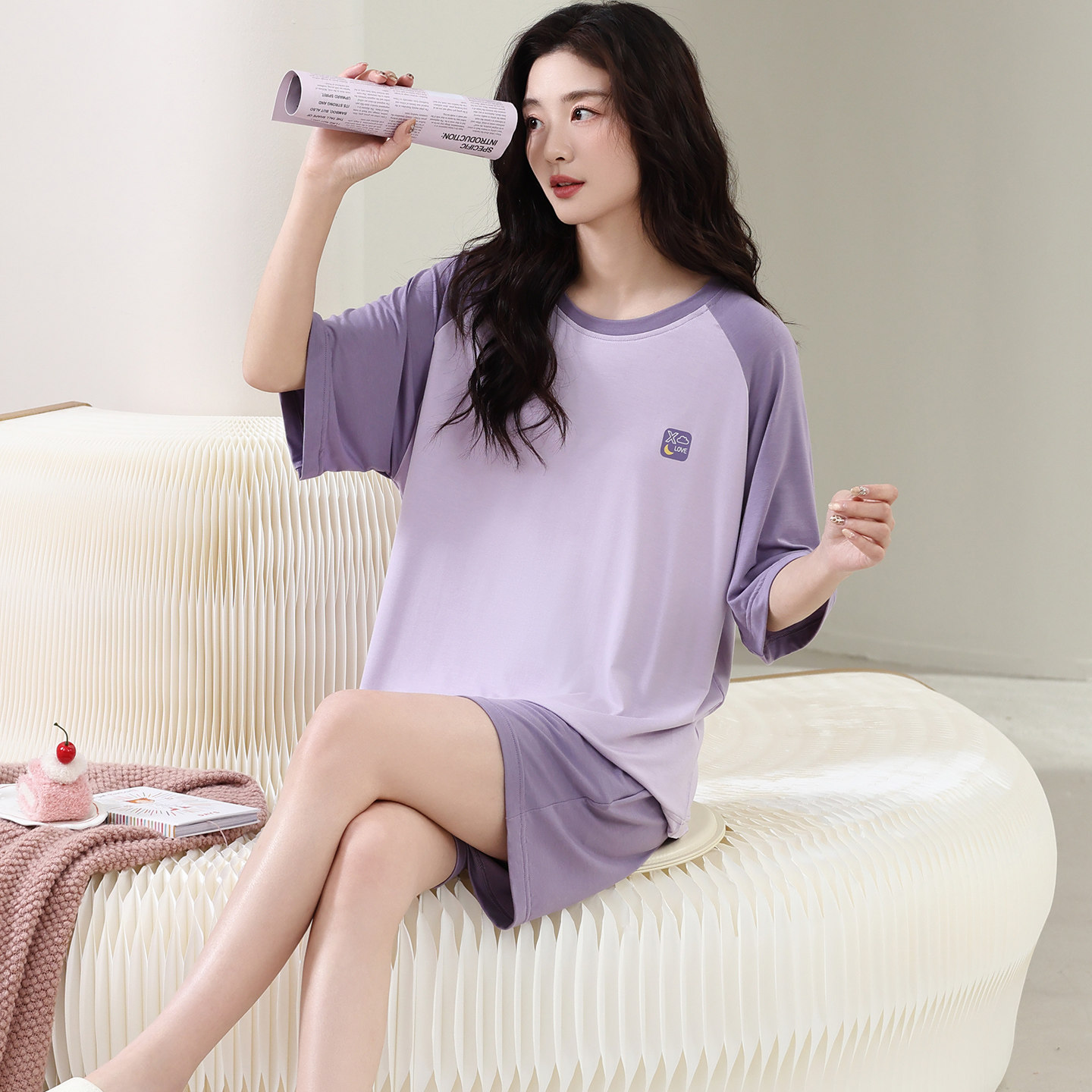 【凉感】莫代尔睡衣女夏季2025年薄款短袖短裤大码加肥圆领居家服,淘宝优惠券,粉丝福利购,淘宝优惠卷