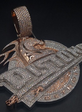 私人定制男士嘻哈项链满钻吊坠美式潮流925纯银莫桑马吊坠