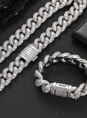 BLITZ BOY配饰男ins潮个性20mm方锆古巴链项链欧美朋克风锆石饰品