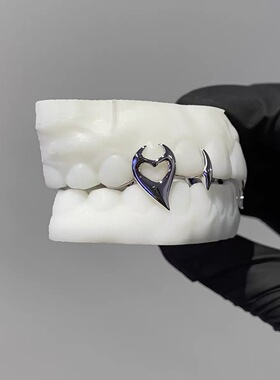 ICED饰品925银光面爱心4齿定制嘻哈牙饰牙套GRILLZ