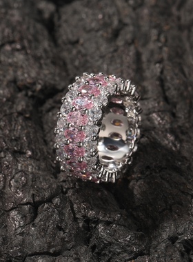 BLITZ BOY粉钻椭圆戒指铜镶锆石街头百搭情侣款hiphop配饰戒指