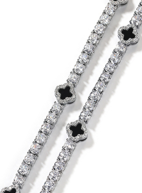 四叶草幸运草网球链锆石项链钻链欧美嘻哈潮流首饰情侣款