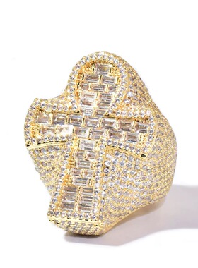 欧美嘻哈安赫十字架满钻男士戒指 夸张超大嘻哈个性街头指环