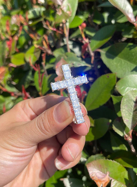 美式方钻倒逆十字架吊坠嘻哈rapper同款叠戴十字架项链隐藏扣