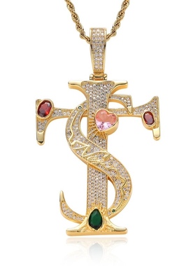 艾志恒asen同款STK十字架项链吊坠整套铜镶锆石欧美嘻哈百搭配饰