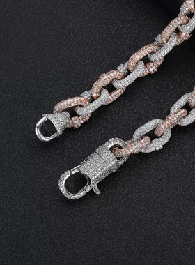 10mm宽双色铜微镶锆石古巴链欧美跨境热销嘻哈个性配饰