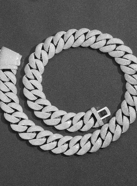 嘻哈23mm泡泡古巴项链蜂窝密镶五排立体镶钻重工粗款男士弯扣项链