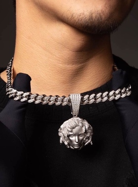 BLITZ BOY美杜莎镶嵌锆石项链挂坠欧美高街嘻哈说唱潮复古吊坠