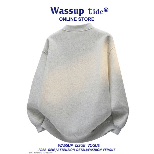 WASSUP TIDE卫衣可爱小狗刺绣棒球服男宽松潮牌立领开衫夹克上衣 - 图0